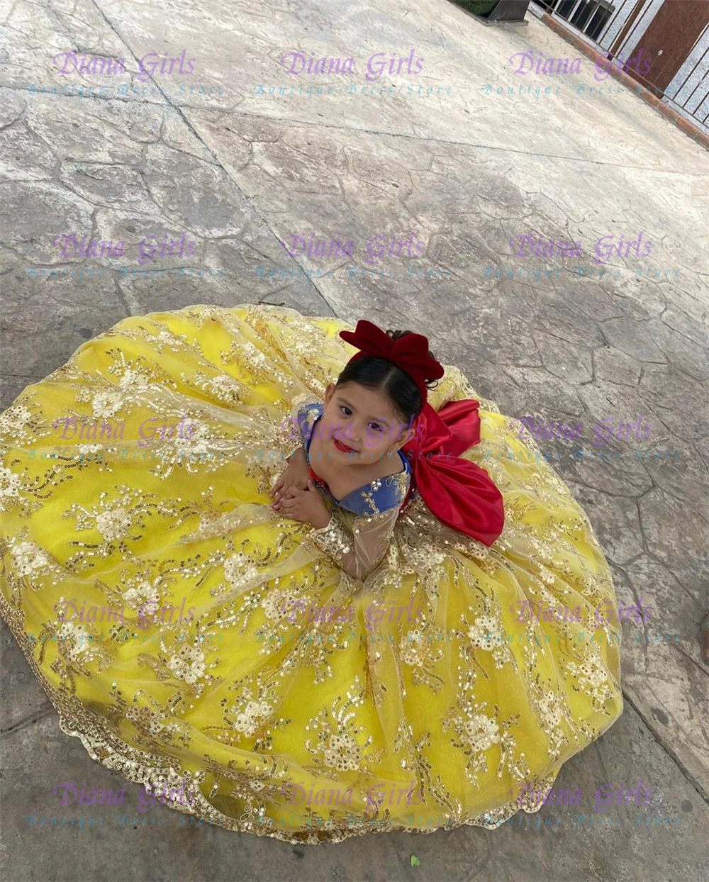 Embroidery Yellow Dress - 고품질 사랑스러운 노란색 튤 플러피 아플리케