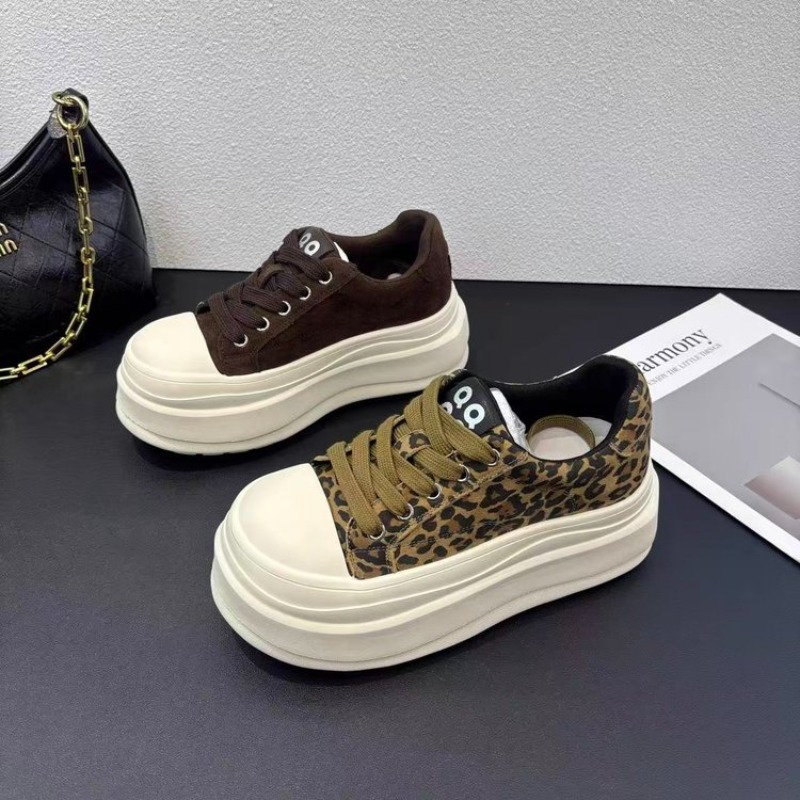 Embroidery Garments - 여성용 레오파드 무늬 플랫폼 스니커즈, 두꺼운