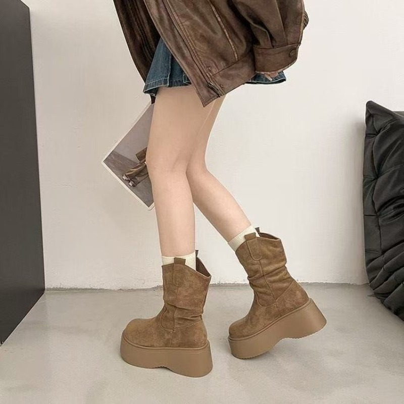 여성용 플랫폼 미드 캘프 웨스턴 부츠, 스웨이드 소재의 - Embroidery Garments 리뷰 및 가격
