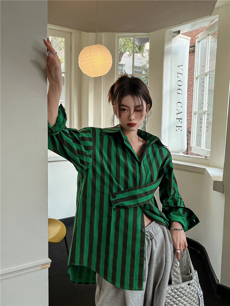 비대칭 개성 있는 한국 스트라이프 셔츠, 캐쥬얼 및 패 - Embroidery Online 리뷰 및 가격